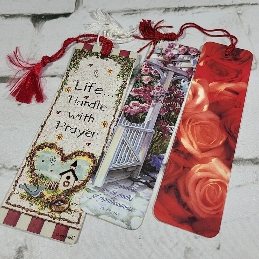 Vintage Collectible Tassel Bookmarks Lot of 3 Floral Romantic